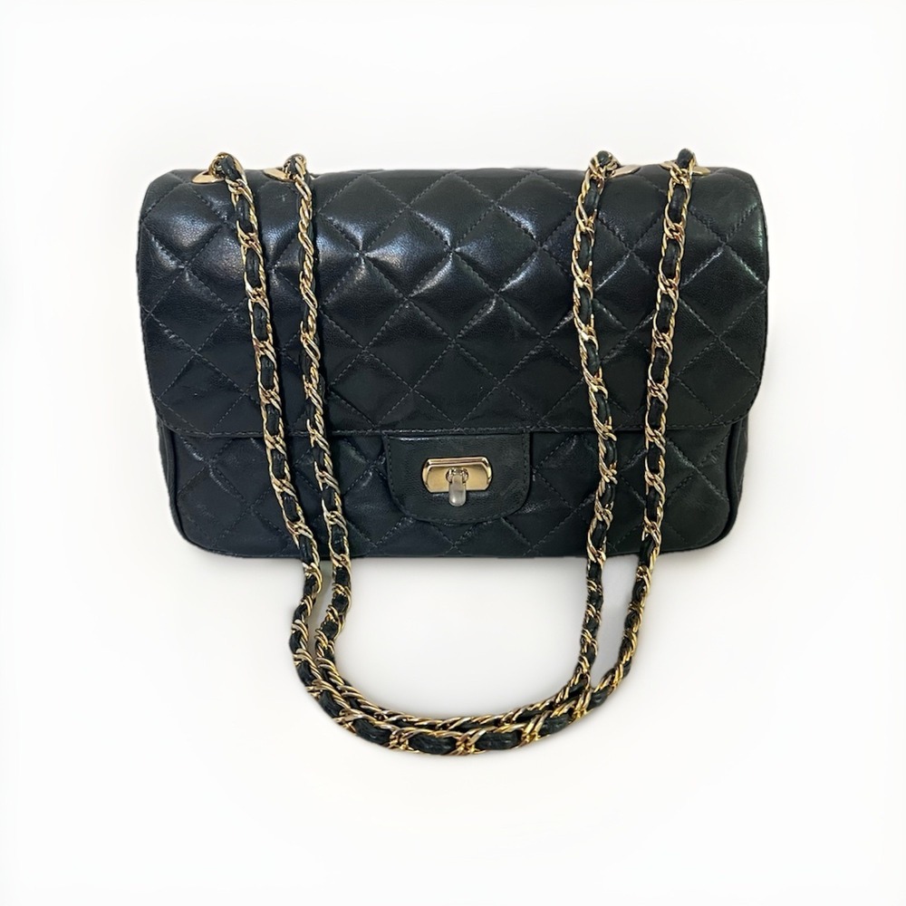 Vintage Jay Herbert NY Black Quilted Calfskin Leather Crossbody Shoulder Bag